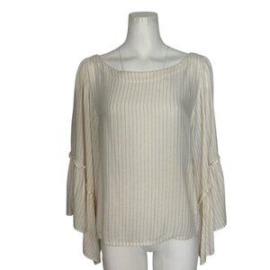 Anthropologie Floreat Ottilia Bell Sleeve Metallic Blouse L Striped Button Back